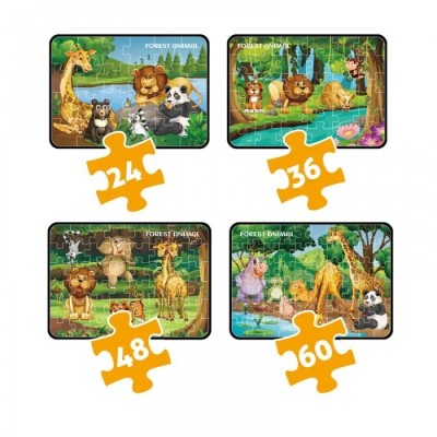 Set 4 Puzzle Animale Padure, De la 24 la 60 Piese, Educatie prin Joaca foto