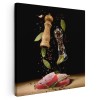 Tablou preparare friptura cu condimente rosu 2044 Tablou canvas pe panza CU RAMA 30x30 cm