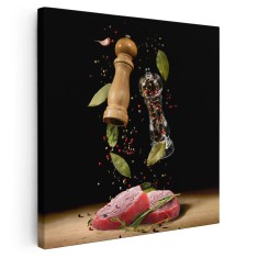 Tablou preparare friptura cu condimente rosu 2044 Tablou canvas pe panza CU RAMA 30x30 cm