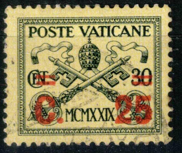 Vatican 1931, Mi #16 stampilat, stema papala cu supratipar, cota 2 &euro;!