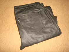 Pantaloni din piele naturala/Barbati/Clasici/Culoare neagra/Moto/Motor/Rock/POLO foto