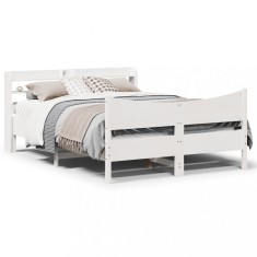 vidaXL Cadru de pat cu tăblie, alb, 140x190 cm, lemn masiv de pin 3307057