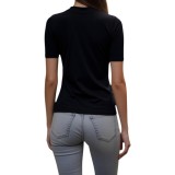 Cumpara ieftin Bluză tip maletă, cu m&acirc;necă scurtă,Slimfit din bumbac elastic &ndash; confort și stil &icirc;n fiecare zi - S - Negru