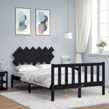 VidaXL Cadru de pat cu tăblie dublu, negru, lemn masiv