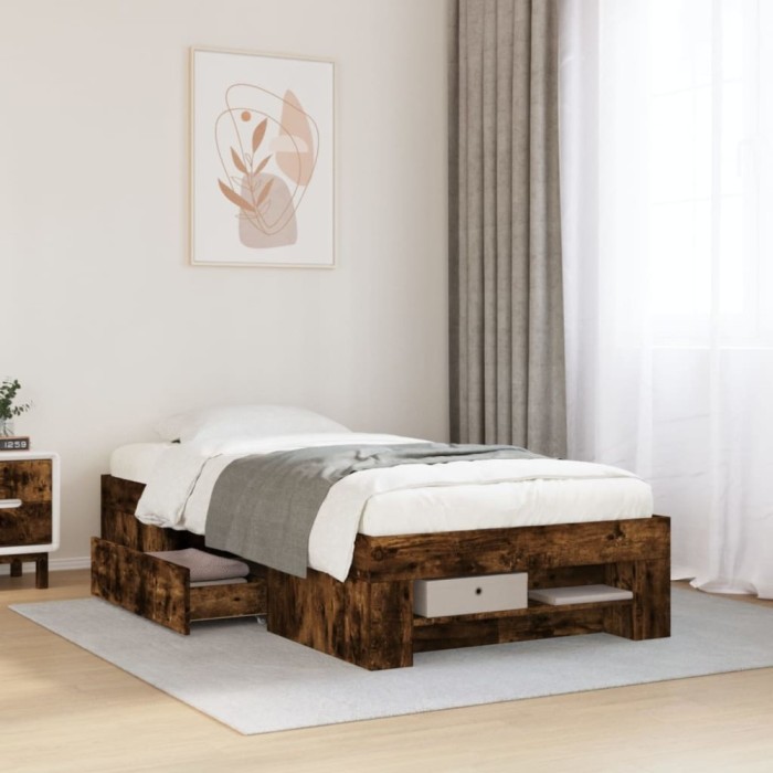 vidaXL Cadru pat fără saltea stejar fumuriu, 90x190 cm, lemn prelucrat 3295524