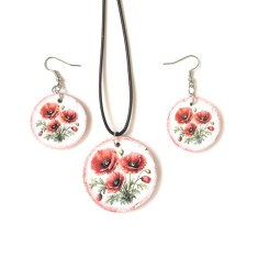 Set bijuterii din lemn cu model maci 122850