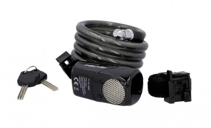 Antifurt spirala cu cheie si alarma hoti, Fischer, 120 cm, 110 dB, negru - RESIGILAT