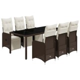 Cumpara ieftin Set bistro de gradina cu perne, 7 piese, maro, poliratan
