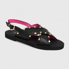 Love Moschino sandale de piele femei, culoarea negru, JA16402G0IIA0000