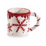 Cana Craciun ceramica rosie alba 9.5x9.5 cm, 400 ml