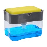 Dispenser detergent lichid de vase 2-in-1 HAWIRE, Burete si suport inclus, Rezervor 385ml, Dozaj controlat, Anti-scurgere, Culoare gri, Pentru bucatar
