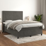 VidaXL Pat box spring cu saltea, gri &icirc;nchis, 140x190 cm, catifea 3142900