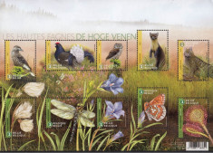 BELGIA -2017 - Rezervatii Naturale - Pasari,Flori,Insecte - Bloc cu 10 marci MNH foto