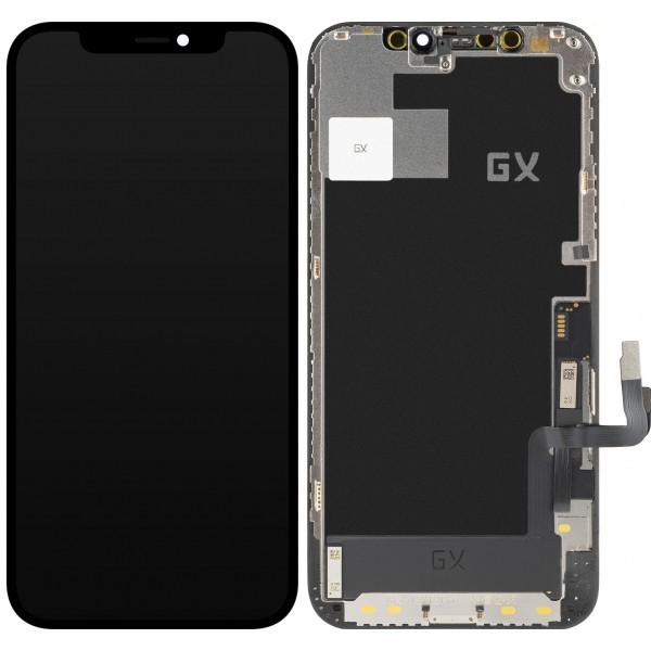 Display cu Touchscreen GX pentru Apple iPhone 12 / 12 Pro, cu Rama, Versiune OLED IC Movable, Negru