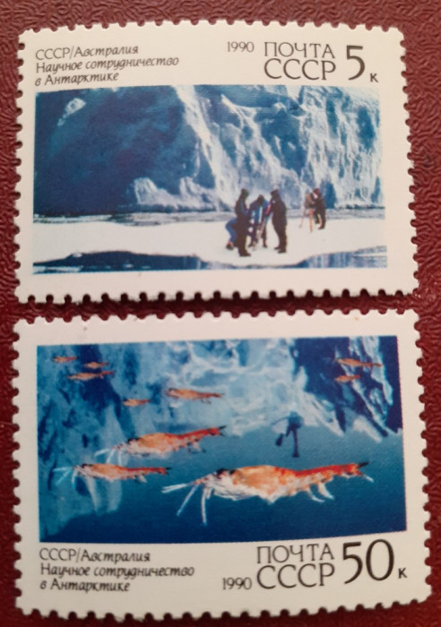 Rusia 1990 Antarctica pesti , scafandru, serie 2v. mnh