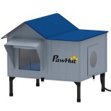 PawHut Cușcă &icirc;ncălzită pentru pisici de exterior impermeabilă Bază ridicată 5 cm Pernă &icirc;ncălzitoare 55&deg;C 51 x 41 x 55 cm Gri deschis | Aosom Romania