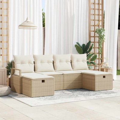 vidaXL Set de canapele pentru grădină cu pernă 6 pcs Bej Rattan poli 3360552 foto