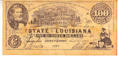 M1 R - Bancnota America - Louisiana - 100 dolari - 1863 foto