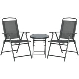 Outsunny Set de Exterior din 3 Piese cu Masă cu Blat din Sticlă și 2 Scaune Pliabile din Plasă, Ф45x50 cm, Gri Deschis | Aosom Romania