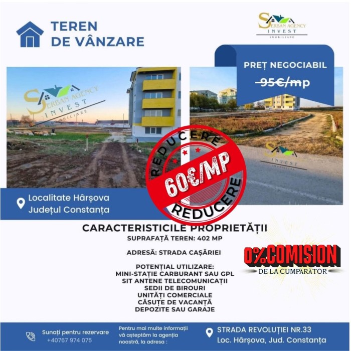 COMISION 0 DE LA CUMPARATORI! Teren intravilan de v&acirc;nzare &ndash; H&acirc;rșova