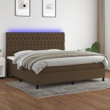 vidaXL Pat cu arcuri, saltea și LED, maro &icirc;nchis, 200x200 cm, textil