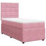 Cumpara ieftin Pat box spring cu saltea, roz, 90x200 cm, catifea