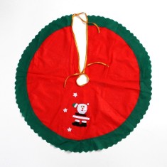 Covoras pentru bradul de craciun, flippy, din tesatura pufoasa, cu fundite de prindere, model mos craciun, rosu/ verde, diametru 90 cm