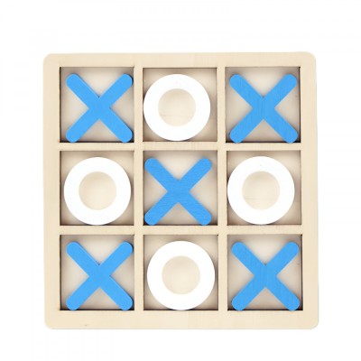 Jucarie Montessori Tic Tac Toe, Cyrax, Educativa, Interactiva, din lemn, X si O, 9 Piese, 14.3x14.3 cm, Albastru Alb foto