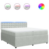 Cumpara ieftin Pat box spring cu saltea, gri deschis, 200x200 cm, catifea