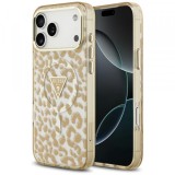 Husa MagSafe pentru Apple iPhone 18 Pro / 17 Pro, Guess, Leopard Glitter Triangle Logo, Maro