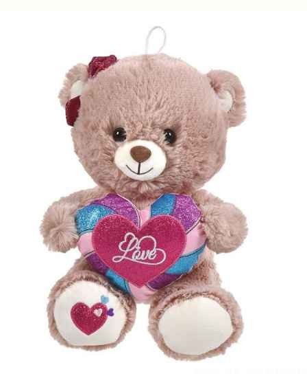 Ursulet de Plus Bej cu Inima Colorata Glitter Rainbow 30cm, ConceptSeller