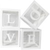 Set 4 cutii pentru baloane, flippy, model scris love, tematica iubire, cuburi decorative din plastic, accesorii pentru petrecere, 30 x30 cm, transpare