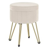 SONGMICS Taburet rotund cu spatiu de depozitare, tapitat catifea, 32x39x44 cm, crem Household NewTrend