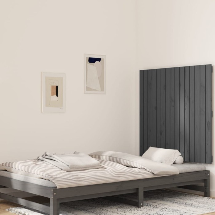 Gossi tablie de pat pentru perete, gri, 95,5x3x90 cm, lemn masiv pin