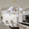 Candelabru modern, 9 globuri albe din sticla, dulie 9xE27 + 27 petale albe, diametru 89CM, inaltime 100cm, culoare corp auriu