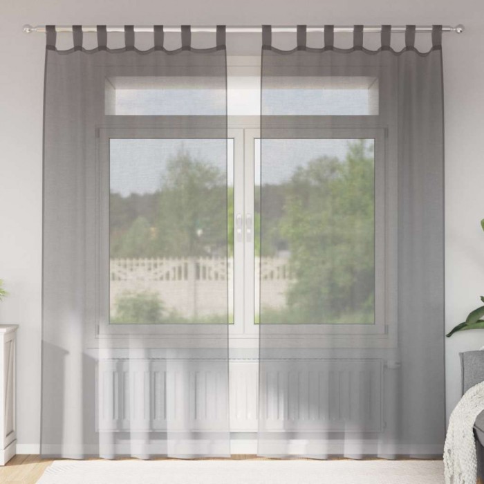vidaXL Perdele voal cu bucle 2 buc Gri &icirc;nchis 140x225 cm