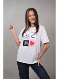 Cumpara ieftin Tricou Dama Cocco Rossa Alb Heart Flower Bumbac Elastan Marimea M-L