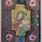 Maica Domnului cu Pruncul Iisus - icoana veche pictata manual, caseta inramata cu lucratura metalica 39x30cm