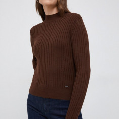 Pepe Jeans pulover femei, culoarea maro, light, cu turtleneck