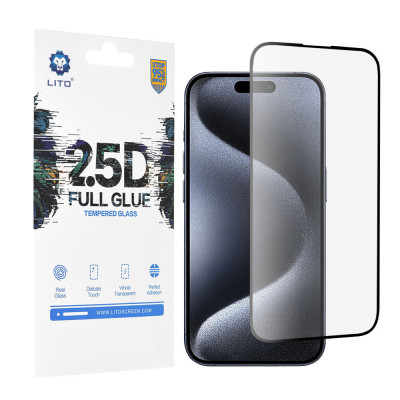 Folie pentru iPhone 15 Pro, Lito 2.5D FullGlue Glass, Black foto