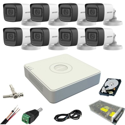 Sistem supraveghere Hikvision 8 camere 5MP IR 40m microfon DVR 8 canale HDD 1TB si accesorii incluse SafetyGuard Surveillance foto