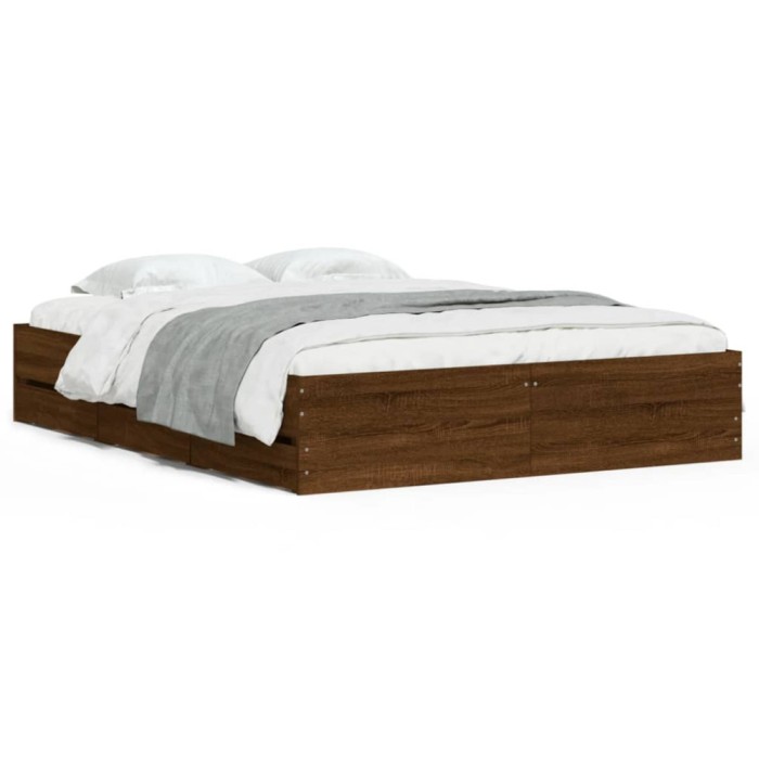 Cadru de pat cu sertare, stejar maro, 150x200 cm lemn prelucrat