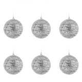 Set Globuri de Crăciun, Model Glitter, Argintii, Diametru 8 cm, 6 Bucăți, Oem
