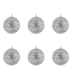Set Globuri de Crăciun, Model Glitter, Argintii, Diametru 8 cm, 6 Bucăți