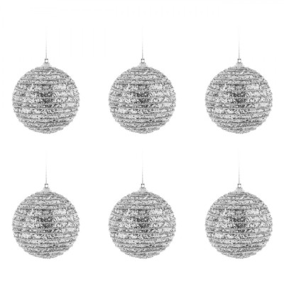 Set Globuri de Crăciun, Model Glitter, Argintii, Diametru 8 cm, 6 Bucăți foto
