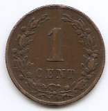 Olanda 1 Cent 1878 - Willem III / Wilhelmina , Bronz, 19 mm KM-107 (1), Europa