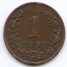 Olanda 1 Cent 1878 - Willem III / Wilhelmina , Bronz, 19 mm KM-107 (1)