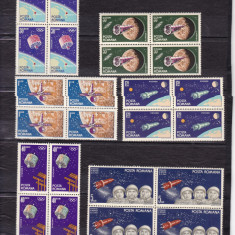 ROMANIA 1965 LP 599 COSMONAUTICA BLOCURI DE 4 TIMBRE MNH