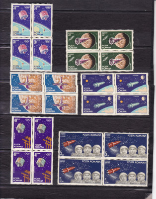 ROMANIA 1965 LP 599 COSMONAUTICA BLOCURI DE 4 TIMBRE MNH foto