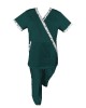 Costum Medical Pe Stil, Turcoaz inchis cu Elastan cu Garnitură Stil Japonez, Model Marinela - 2XL, 2XL
